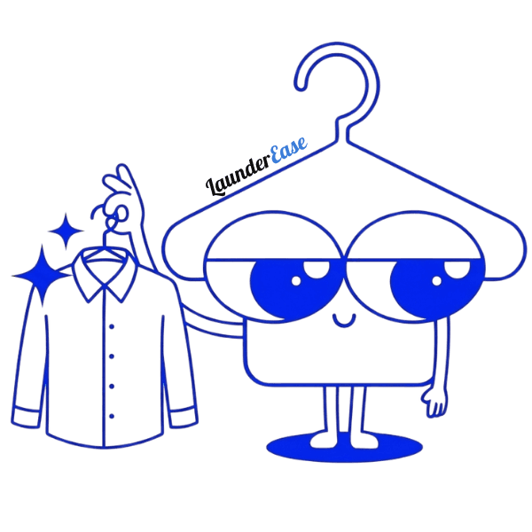 LaunderEase mascot holding up a sparkling clean shirt