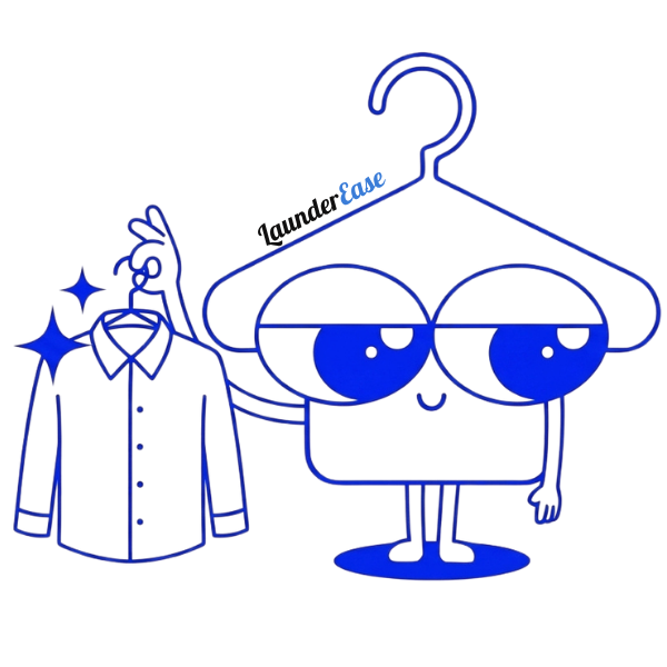 LaunderEase mascot holding up a sparkling clean shirt